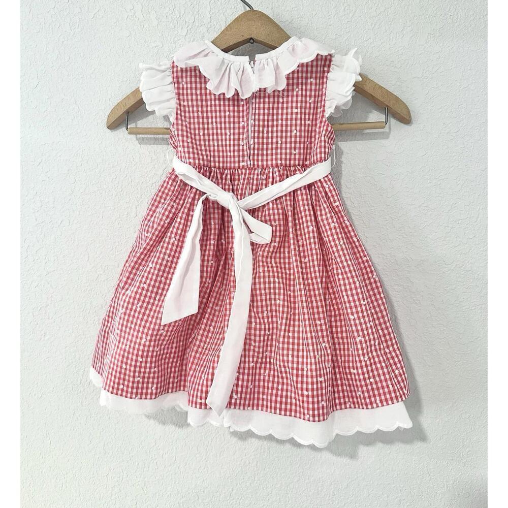 Vintage Sylvia White Toddler Girls Dress Red and White Gingham Zipper Ruffles 2T - Picture 6 of 15